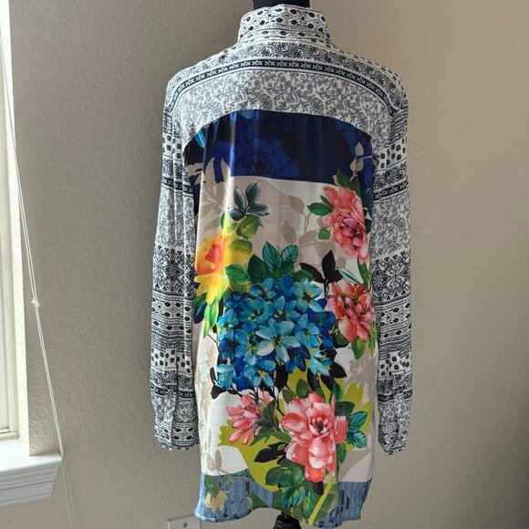 Vicente Tunic Shirt Womens Colorful Floral Print Top Long Sleeve Button Up S-z M - Picture 5 of 13